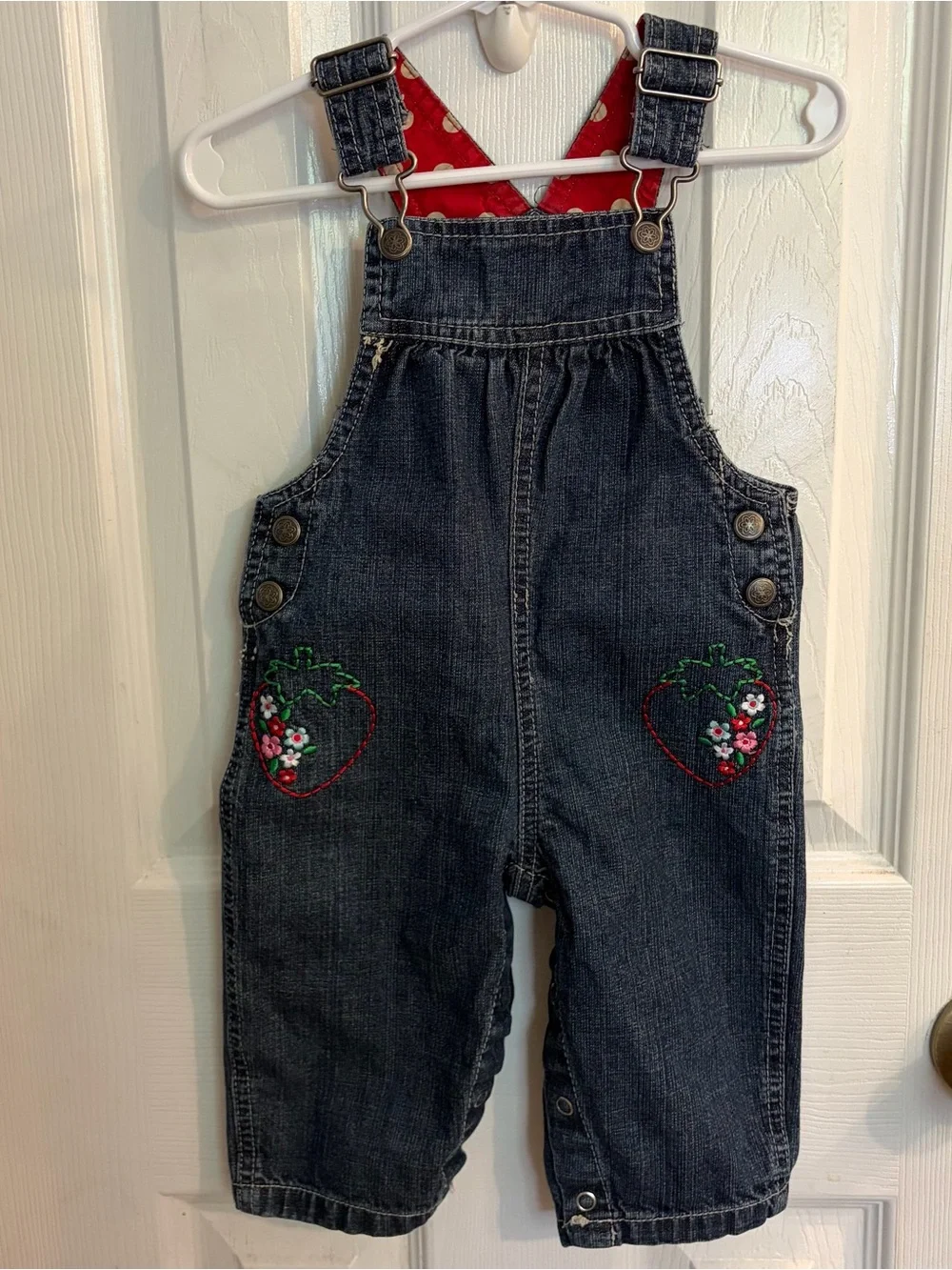 Rare Vintage Carter's Girls Denim Overalls w/Strawberry Embroidery Size 9 Months